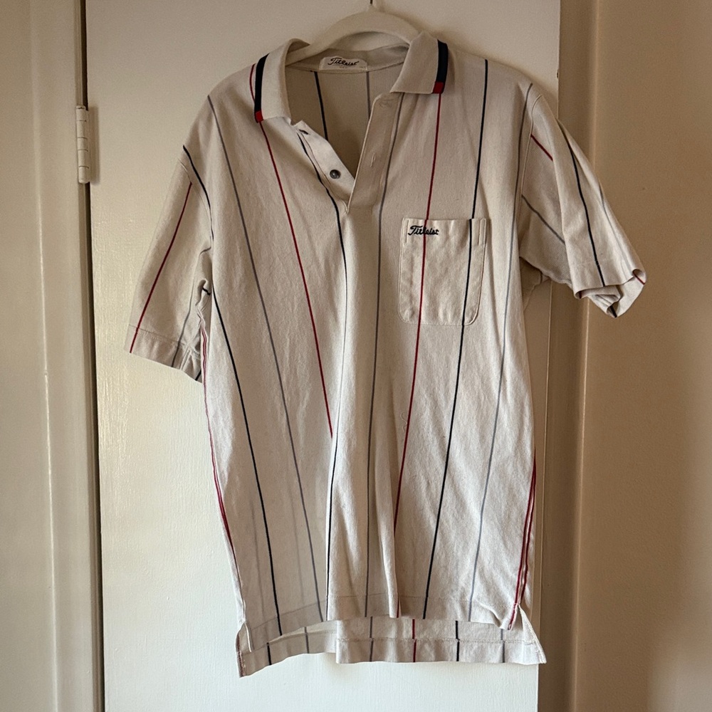 Titleist White Polo with Red and Blue Stripes